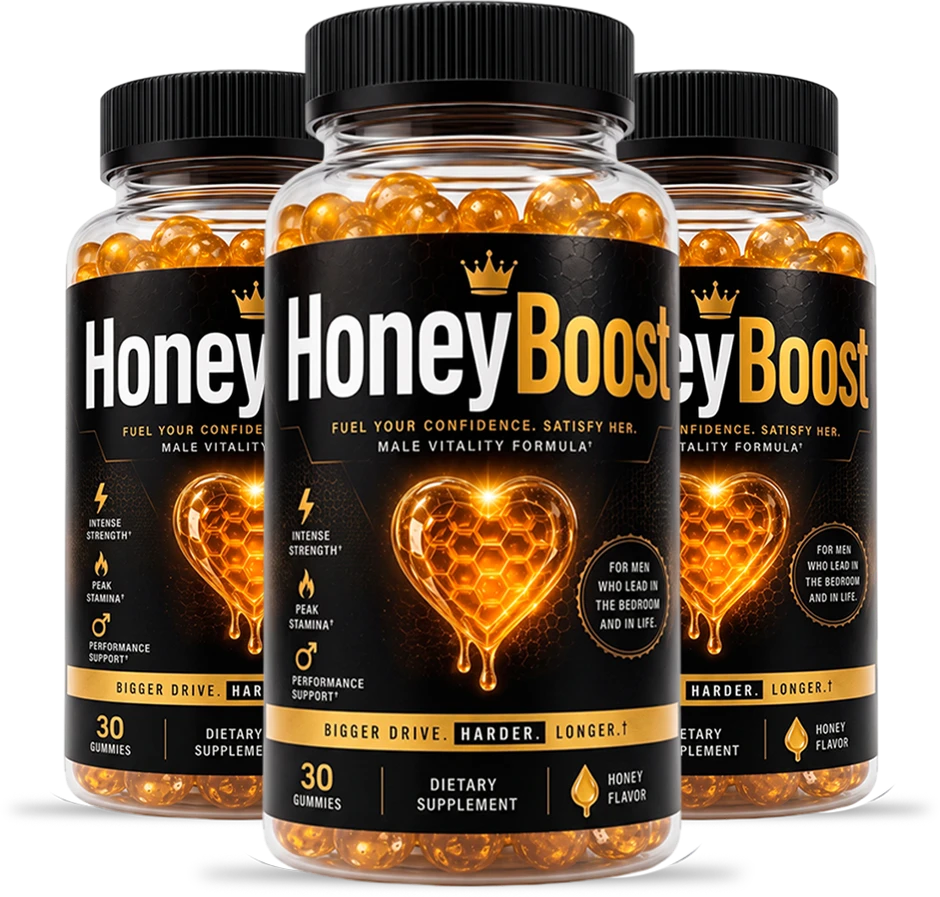 Three bottles of HoneyBoost honey-flavored gummies, 30 gummies per bottle
